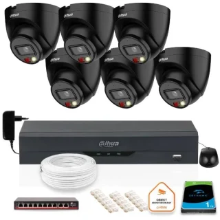 ZESTAW 6 Kamer IP Dahua 4mpx IPC-HDW1439V-A-IL-BLACK + DYSK 1TB