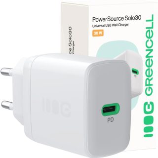 ŁADOWARKA SIECIOWA Greencell PowerSource Solo30 30W 1xUSB-C PD 3.0 QC 4.0+ biała