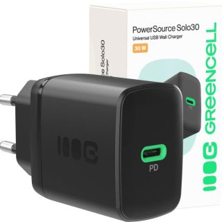 ŁADOWARKA SIECIOWA Greencell PowerSource Solo30 30W 1xUSB-C PD 3.0 QC 4.0+ czarna