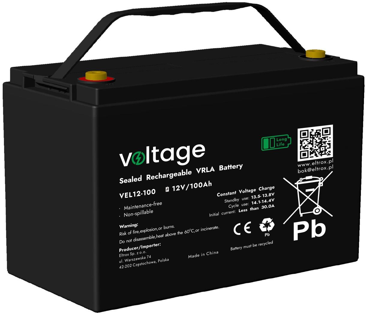 Akumulator AGM Voltage Long Life 12V 100Ah VEL12-100 (Żywotność 15 lat) 1 Akumulator AGM Voltage Long Life 12V 100Ah VEL12-100 (Żywotność 15 lat)