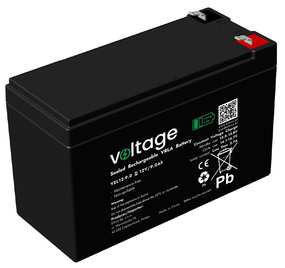 Akumulator AGM Voltage Long Life 12V 9Ah VEL12-9.0 (Żywotność 15 lat)