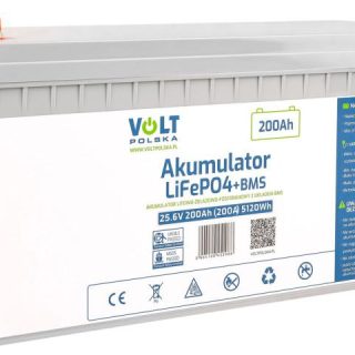 AKUMULATOR VOLT POLSKA LITOWO-ŻELAZOWO-FOSFORANOWY LiFePO4 25,6V 200Ah 200A + BMS