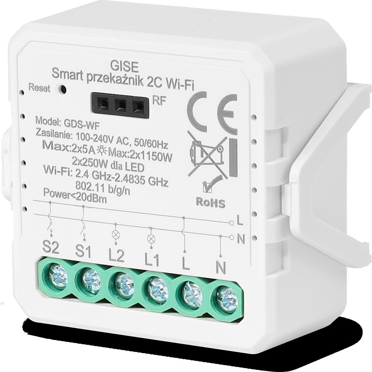 GISE Smart Podwójny moduł przekaźnikowy WiFi | Tuya | GDS-WF 2 GISE Smart Podwójny moduł przekaźnikowy WiFi | Tuya | GDS-WF - obrazek 2