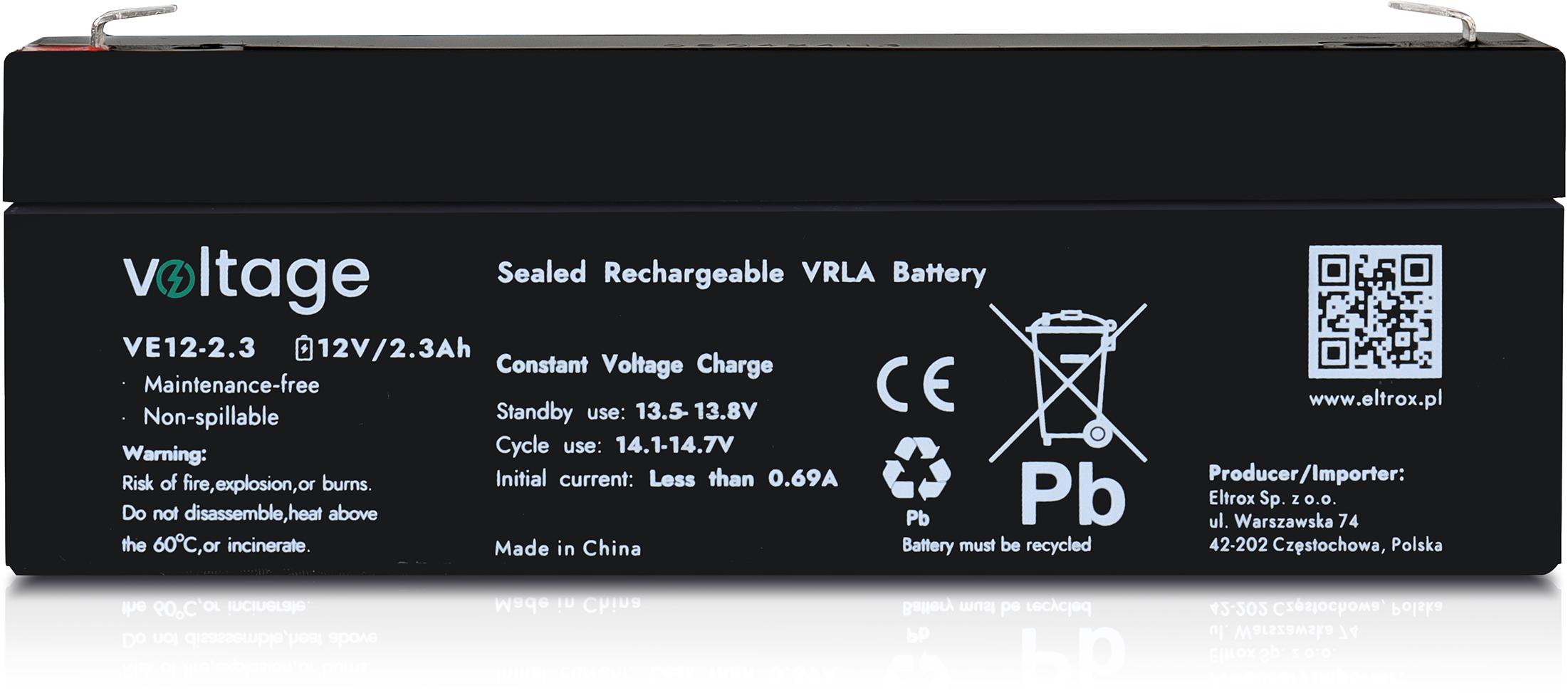 Akumulator AGM Voltage 12V 2,3Ah VE12-2.3 - obrazek 3