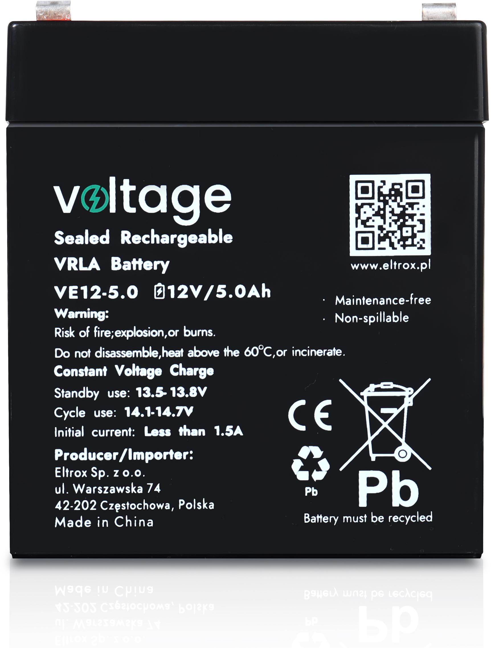 Akumulator AGM Voltage 12V 5Ah VE12-5.0 3 Akumulator AGM Voltage 12V 5Ah VE12-5.0 - obrazek 3