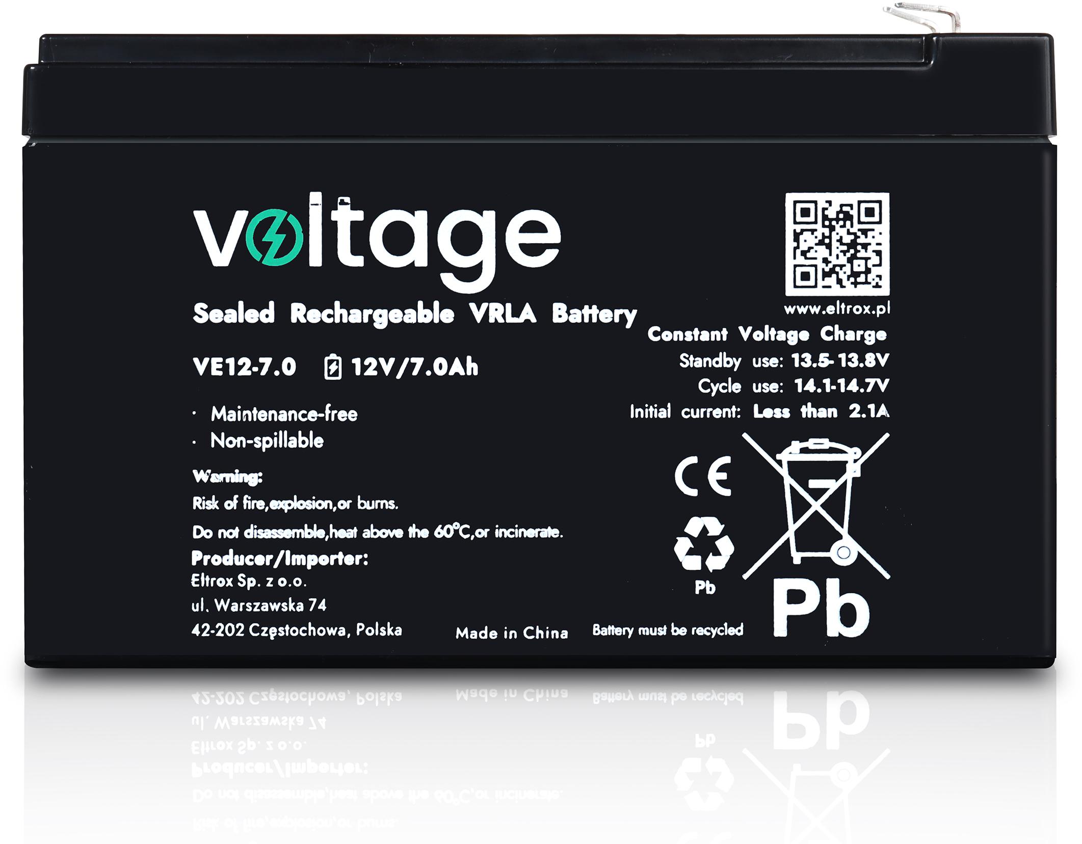 Akumulator AGM Voltage 12V 7Ah VE12-7.0 - obrazek 3