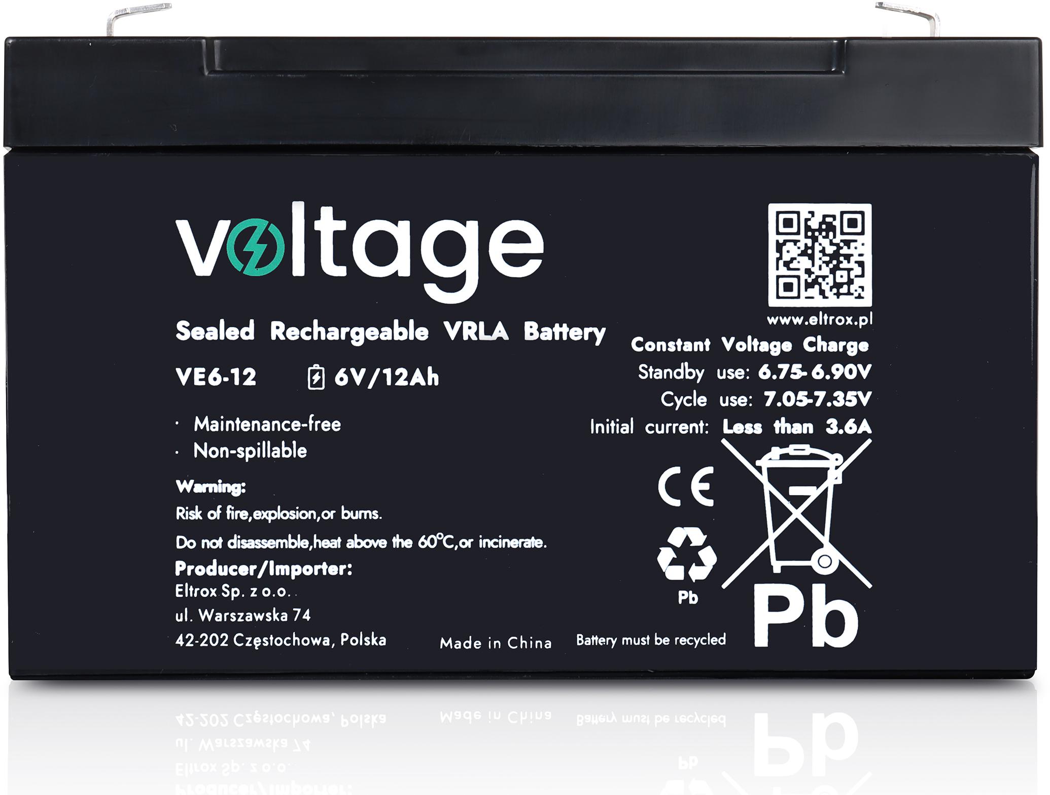Akumulator AGM Voltage 6V 12Ah VE6-12 - obrazek 3