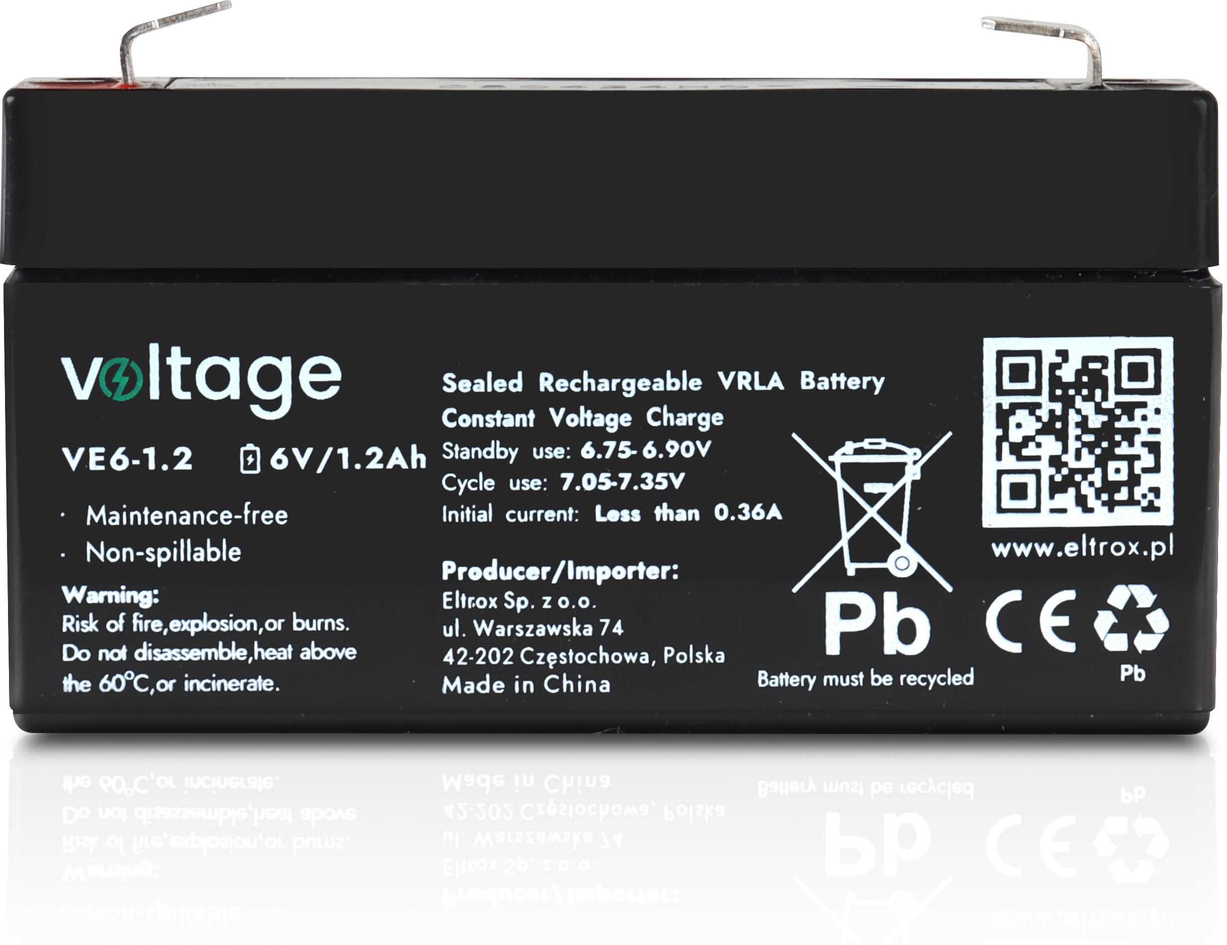 Akumulator AGM Voltage 6V 1,2Ah VE6-1.2 - obrazek 3