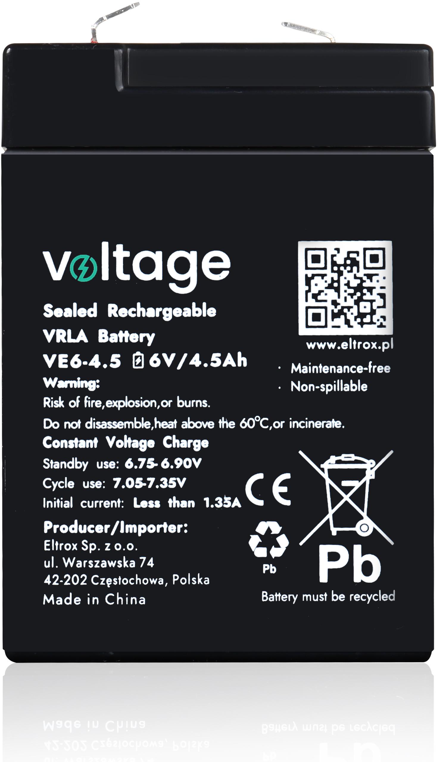 Akumulator AGM Voltage 6V 4,5Ah VE6-4.5 - obrazek 3