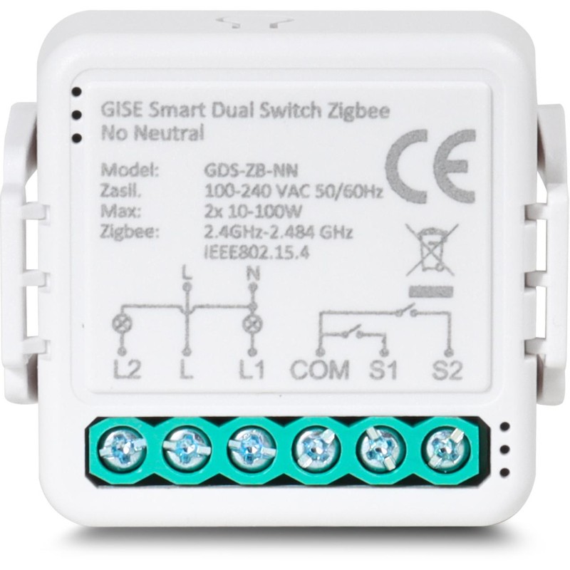 GISE Smart Podwójny moduł przekaźnikowy (bez N) Zigbee | Tuya | GDS-ZB-NN 1 GISE Smart Podwójny moduł przekaźnikowy (bez N) Zigbee | Tuya | GDS-ZB-NN