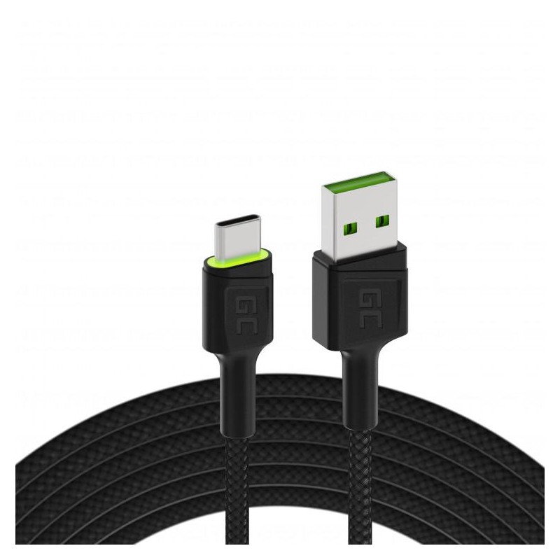 KABEL USB-A / USB-C Green Cell RAY 120cm ZIELONY LED QUICK CHARGE 3.0 KABGC06