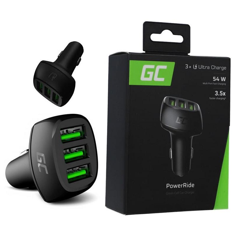 ŁADOWARKA SAMOCHODOWA Green Cell POWERRIDE 54W 3xUSB 18W ULTRA CHARGE CADGC01