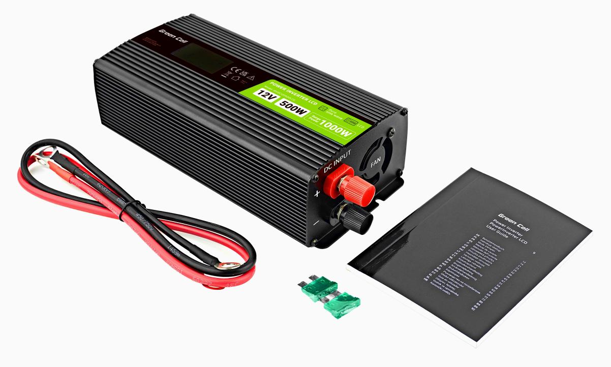 PRZETWORNICA NAPIĘCIA Green Cell PowerInverter LCD 12V / 230V 500W/1000W CZYSTA SINUSOIDA - obrazek 3