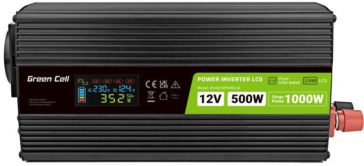 PRZETWORNICA NAPIĘCIA Green Cell PowerInverter LCD 12V / 230V 500W/1000W CZYSTA SINUSOIDA - obrazek 4
