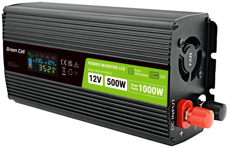 PRZETWORNICA NAPIĘCIA Green Cell PowerInverter LCD 12V / 230V 500W/1000W CZYSTA SINUSOIDA - obrazek 6