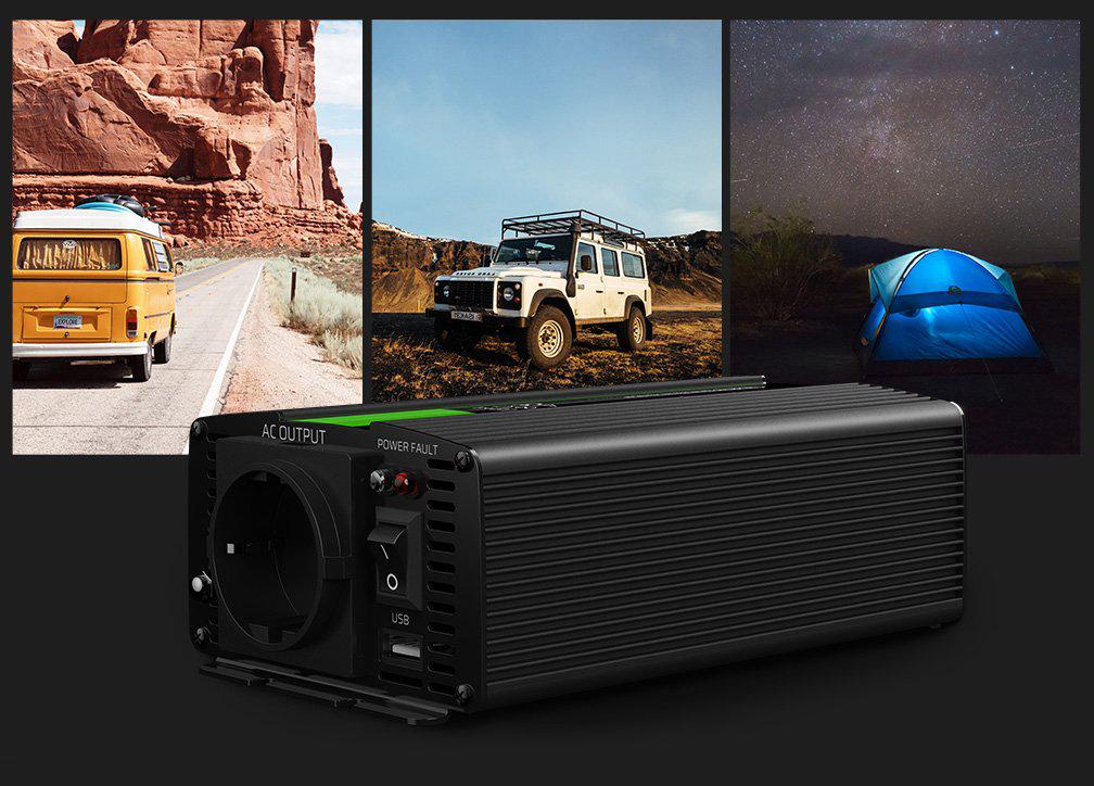 PRZETWORNICA NAPIĘCIA INWERTER Green Cell 12V / 230V 300W/600W CZYSTA SINUSOIDA INV07 - obrazek 2