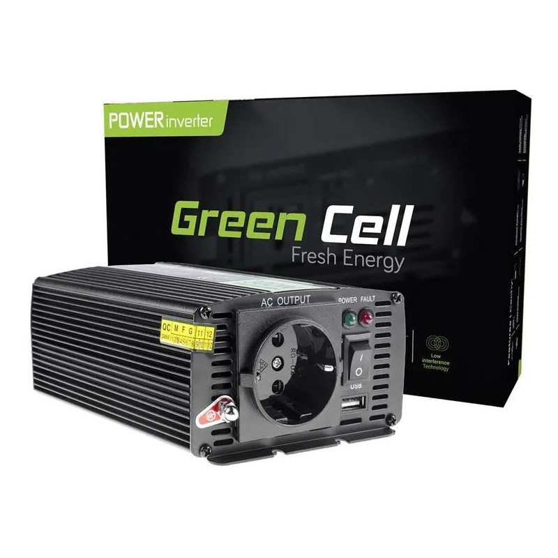 PRZETWORNICA NAPIĘCIA INWERTER Green Cell 12V / 230V 300W/600W MODYFIKOWANA SINUSOIDA INV01DE