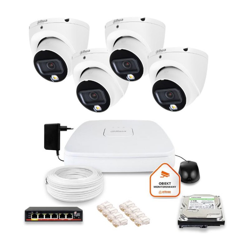 Zestaw monitoringu IP Dahua 4 kamery kopułkowe 6Mpx Dysk 1TB 1 3f649f196a2aec406d020e7d8b23370e