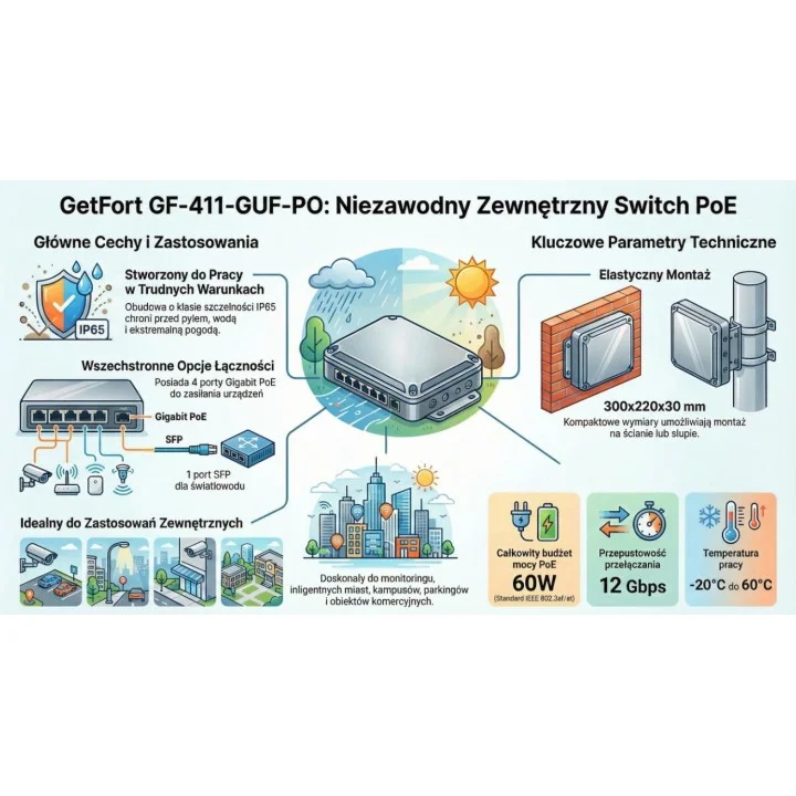 SWITCH GETFORT POE zewnętrzny 4FE+1FE IP65 7 fa8387c0dfab11f20c6a01e29f633c97