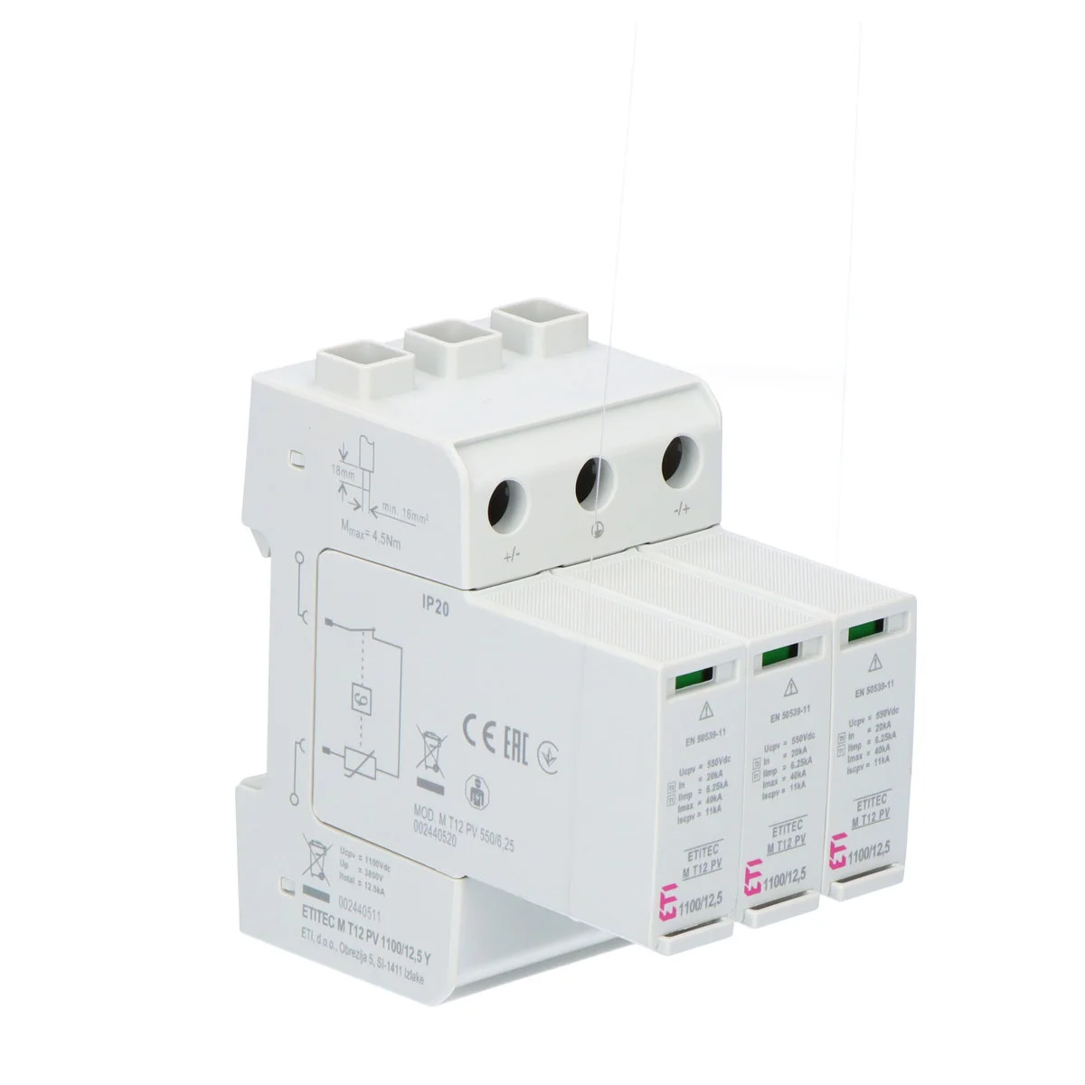 Ogranicznik przepięć T1, T2 (B, C) do systemów PV ETITEC M T12 PV 1100/12,5 Y 2 45736e7a85cc7e03f7ac22e8c091572a
