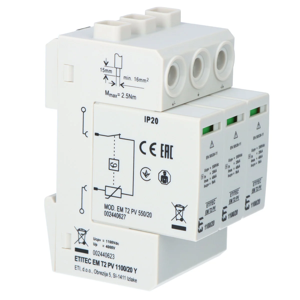 Ogranicznik przepięć T2 do systemów PV ETITEC EM T2 PV 1100/20 Y 1 404a52b7eebeb78961a6bda9f2c599ca