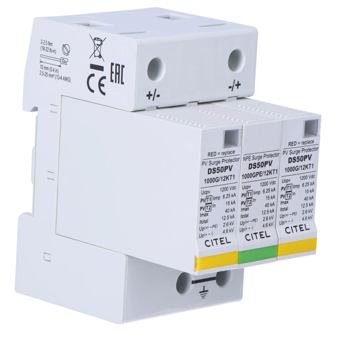 Ogranicznik przepięć typ 1+2 (BC) 12,5kA 2p+GDS50PV-1000G/12KT1 2 ce3fd954dc2b8b51171778c9aba15d04