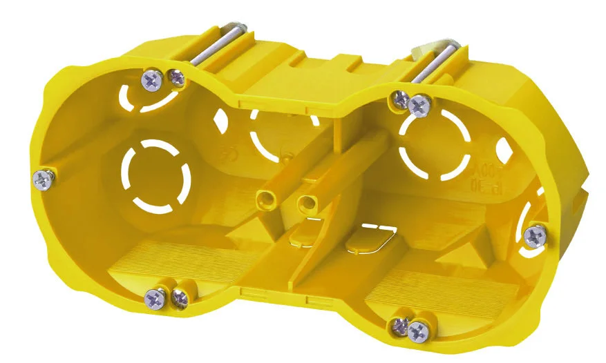 Puszka podtynkowa p/t PK-2x60 karton-gips, głęboka z wkrętami, samogasnąca, bezhalogenowa, żółta ONNLINE 1 5a798803f197fdfc454b9241e574cf52