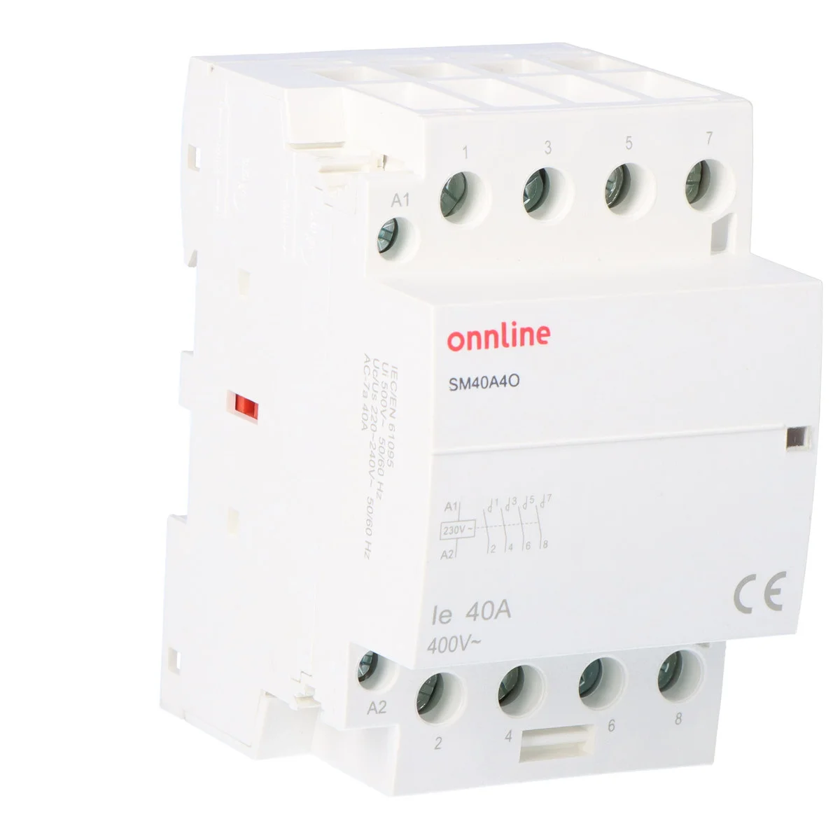 Stycznik modułowy styki 4NO I=40A napięcie cewki U=230V AC 3 moduły ONNLINE SM40A4O 1 a8534f2111ecb04f77f33ffd5c0c6016