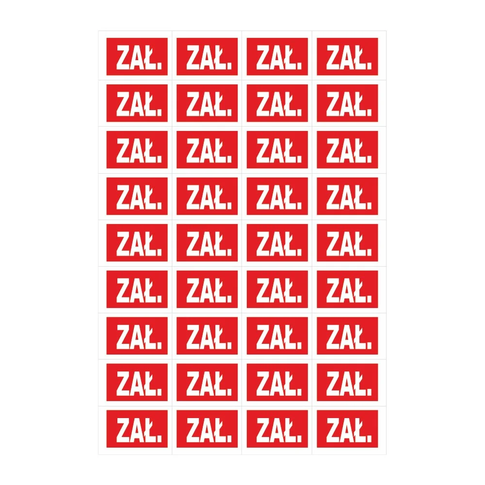 Tablica oznacznikowa samoprzylepna ZAŁ. NOZ Sztuka=arkusz, na 1 arkuszu jest 36 naklejek 1 19e31b76521cdb6a74b4f030d879808f