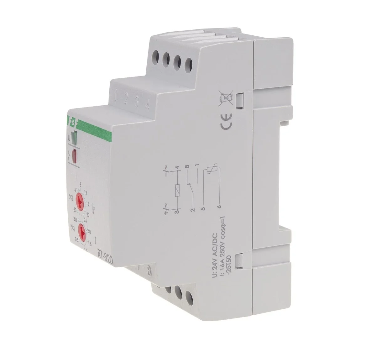 Regulator temperatury RT-820 z sondą w kmpl. zakres regulacji temp.: 4÷30°C, styki: 1P, I=16A, 2 moduły 3 fa70685933b5a284ba557ff6fb66b051